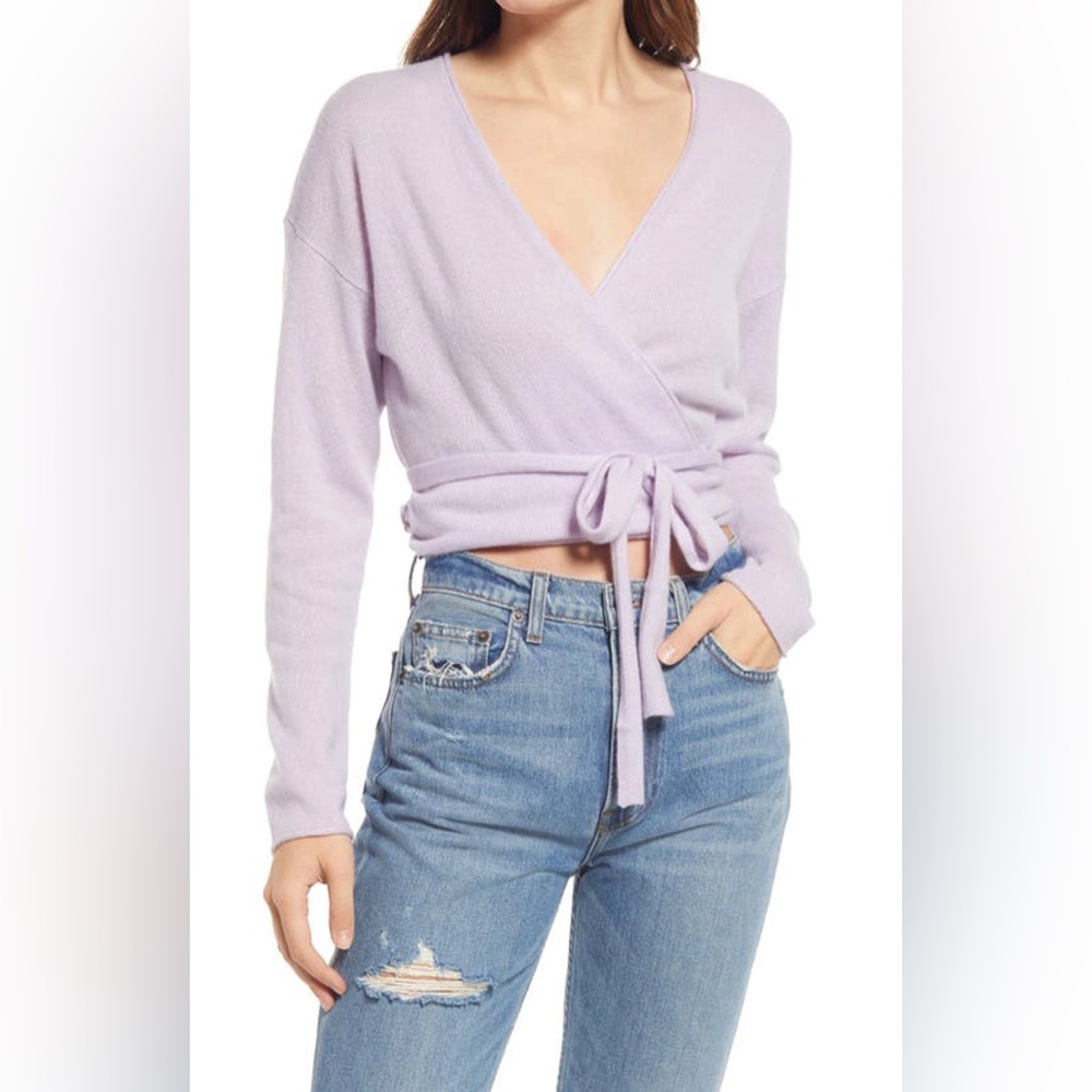 Reformation lilac Wrap Tie cashmere cardigan sweater